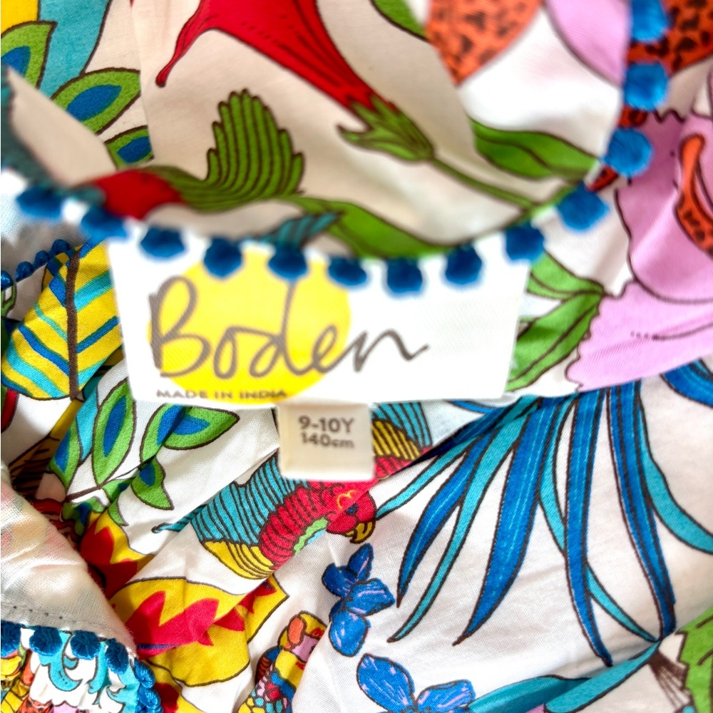 Boden Girls White Jumpsuit with Multicolor Tropical Print - Picture 6 of 9